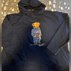 Ralph Lauren men’s Big & Tall  2XB Dark Blue Hoodie with Denim polo Bear Graphic
